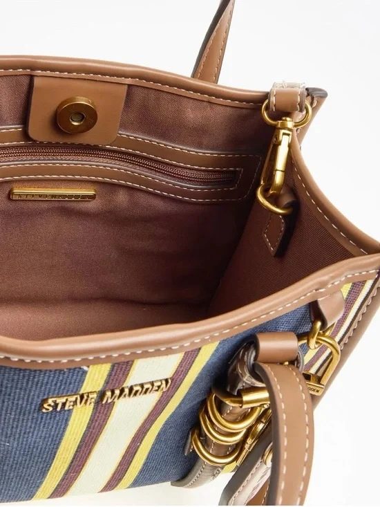 NWT Steve Madden Navy Brown & Yellow Striped Crossbody Bag - Picture 3 of 3